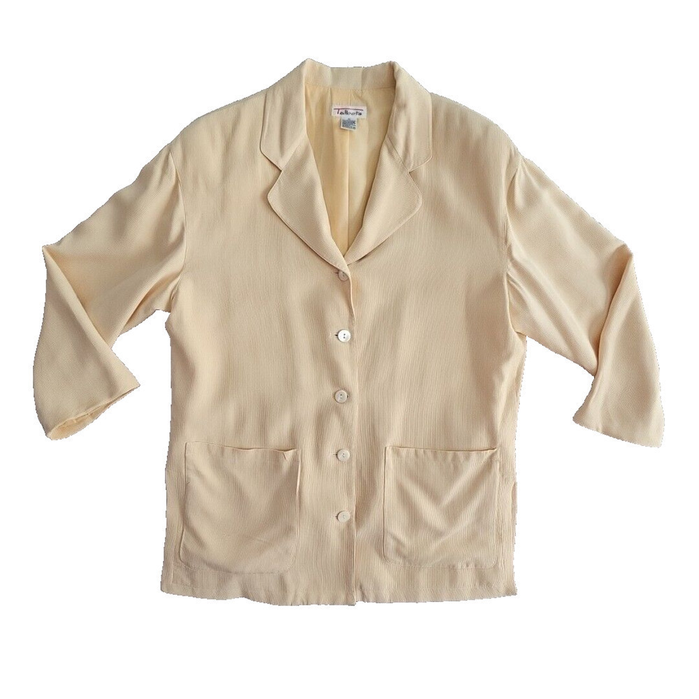 Talbots 100% Silk Rich Elegant Creamy Yellow Blazer Jacket 10W Lined Long Sleeve